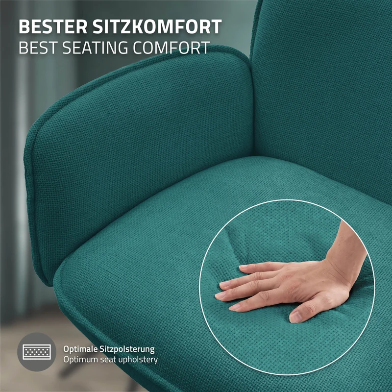 Esszimmerstuhl 6er Set drehbar Petrol mit Rücken- und Armlehne bis 120 kg ML-Design