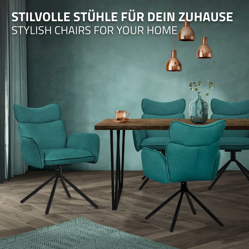 Esszimmerstuhl 6er Set drehbar Petrol mit Rücken- und Armlehne bis 120 kg ML-Design