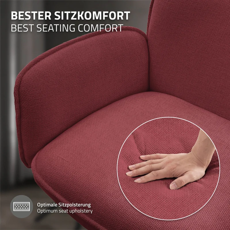 Esszimmerstuhl 4er Set drehbar Rot mit Rücken- und Armlehne bis 120 kg ML-Design