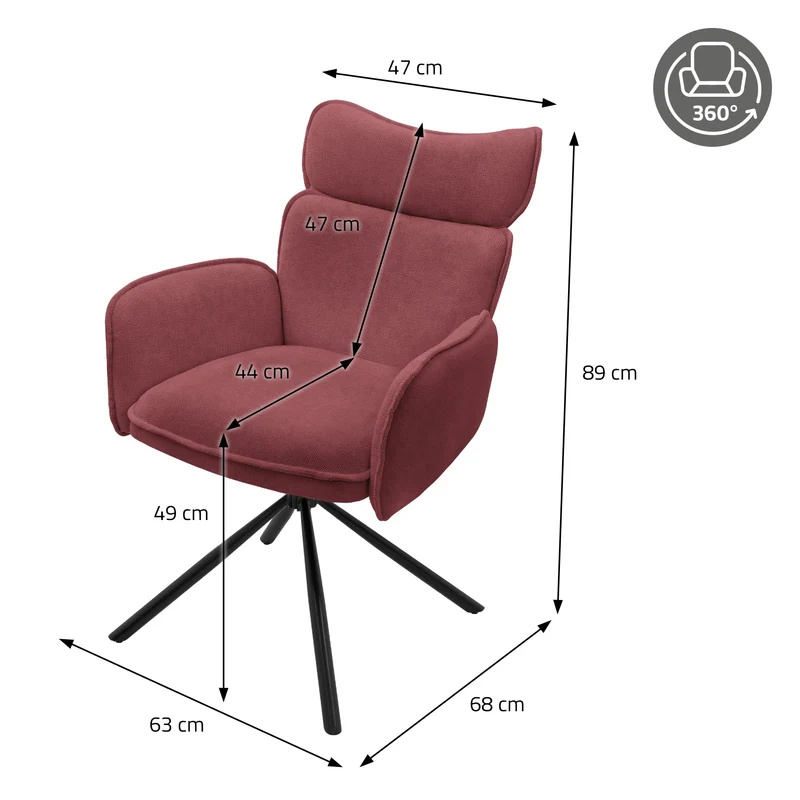 Esszimmerstuhl 4er Set drehbar Rot mit Rücken- und Armlehne bis 120 kg ML-Design