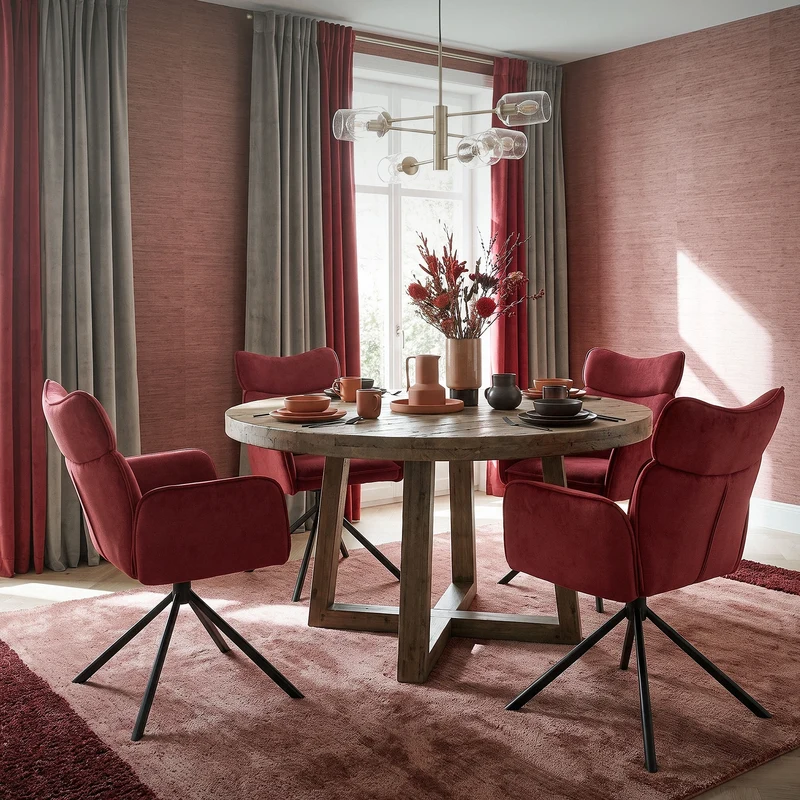 Esszimmerstuhl 4er Set drehbar Rot mit Rücken- und Armlehne bis 120 kg ML-Design