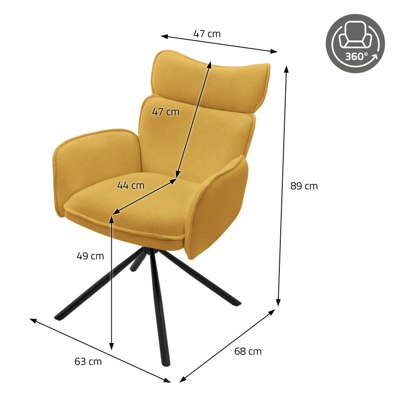 Esszimmerstuhl 2er Set drehbar Senf mit Rücken- und Armlehne bis 120 kg ML-Design
