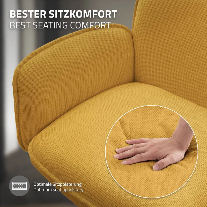 Esszimmerstuhl 4er Set drehbar Senf mit Rücken- und Armlehne bis 120 kg ML-Design
