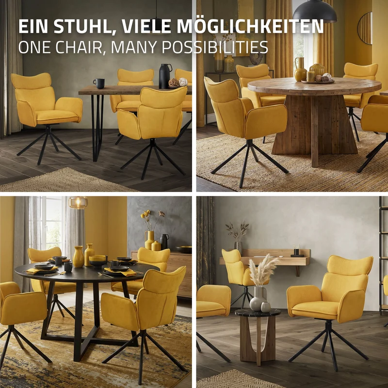 Esszimmerstuhl 4er Set drehbar Senf mit Rücken- und Armlehne bis 120 kg ML-Design