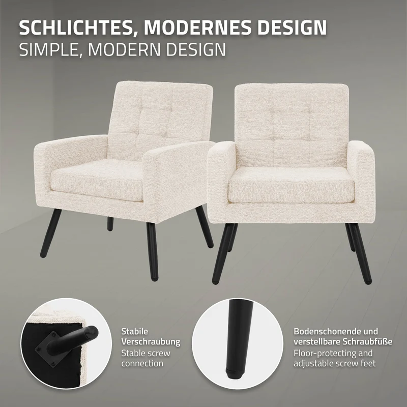ML-DESIGN | Sessel mit Armlehnen 66,5x80x63,5 cm Stahlgestell/Webstruktur Beige Relaxsessel Lesesessel Polstersessel Fernsehsessel für Wohnzimmer