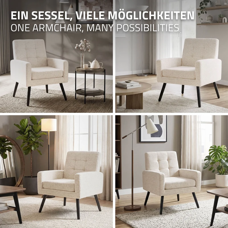 ML-DESIGN | Sessel mit Armlehnen 66,5x80x63,5 cm Stahlgestell/Webstruktur Beige Relaxsessel Lesesessel Polstersessel Fernsehsessel für Wohnzimmer