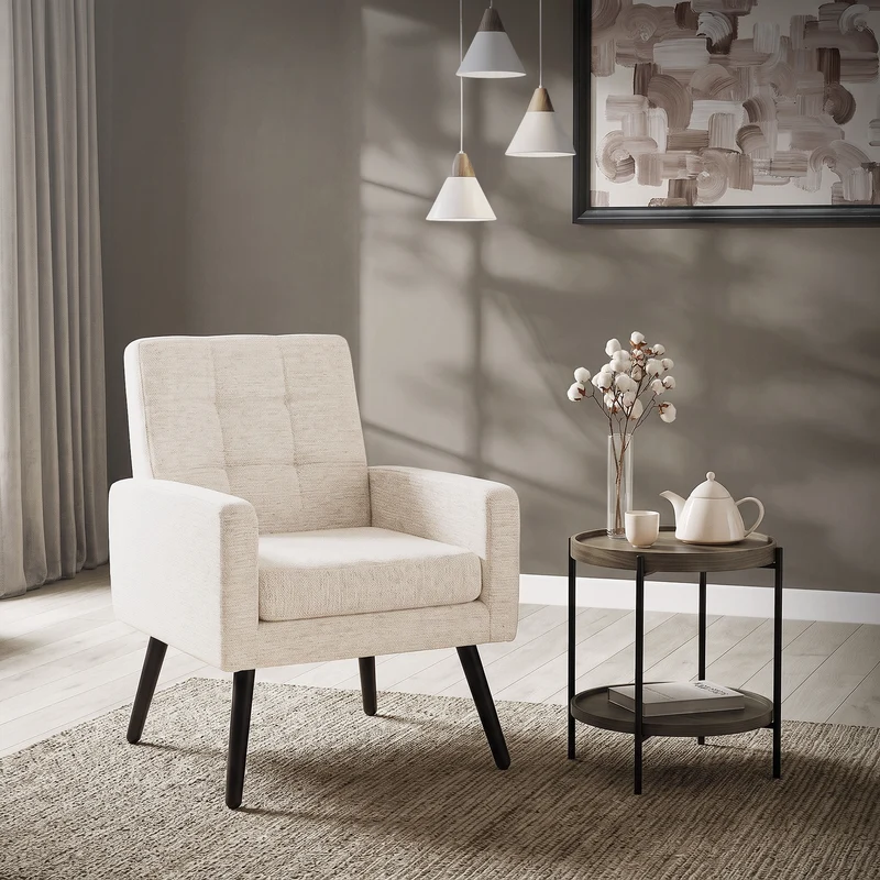 ML-DESIGN | Sessel mit Armlehnen 66,5x80x63,5 cm Stahlgestell/Webstruktur Beige Relaxsessel Lesesessel Polstersessel Fernsehsessel für Wohnzimmer