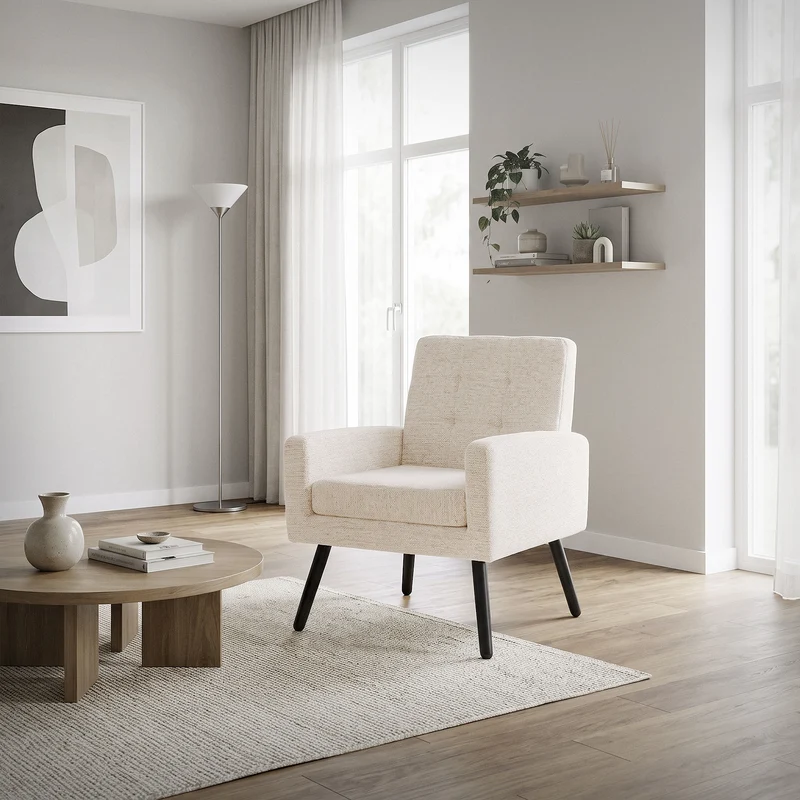ML-DESIGN | Sessel mit Armlehnen 66,5x80x63,5 cm Stahlgestell/Webstruktur Beige Relaxsessel Lesesessel Polstersessel Fernsehsessel für Wohnzimmer