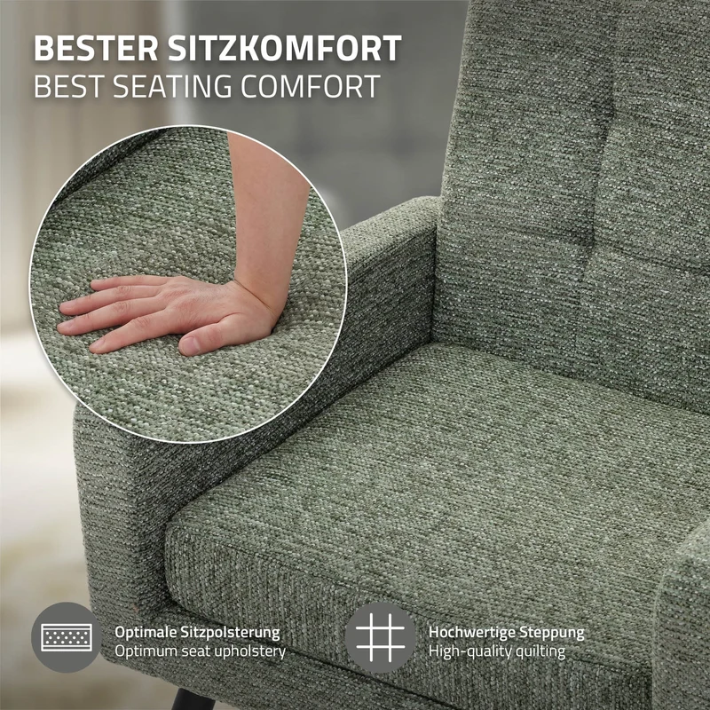 ML-DESIGN | Sessel mit Armlehnen 66,5x80x63,5 cm Stahlgestell/Webstruktur Grün Relaxsessel Lesesessel Polstersessel Fernsehsessel für Wohnzimmer