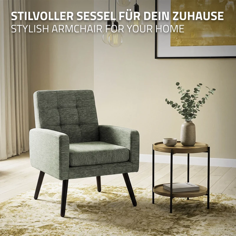 ML-DESIGN | Sessel mit Armlehnen 66,5x80x63,5 cm Stahlgestell/Webstruktur Grün Relaxsessel Lesesessel Polstersessel Fernsehsessel für Wohnzimmer