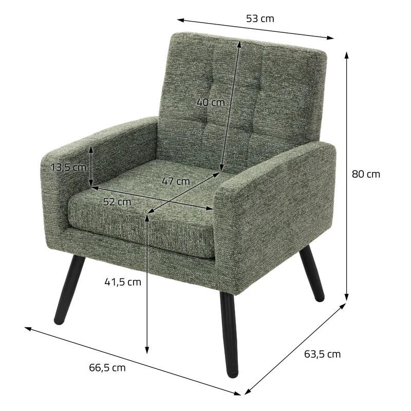 ML-DESIGN | Sessel mit Armlehnen 66,5x80x63,5 cm Stahlgestell/Webstruktur Grün Relaxsessel Lesesessel Polstersessel Fernsehsessel für Wohnzimmer