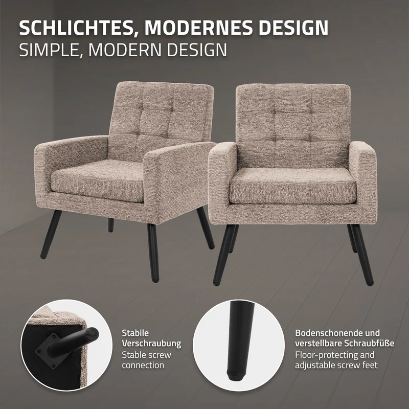 ML-DESIGN | Sessel mit Armlehnen 66,5x80x63,5 cm Stahlgestell/Webstruktur Braun Relaxsessel Lesesessel Polstersessel Fernsehsessel für Wohnzimmer