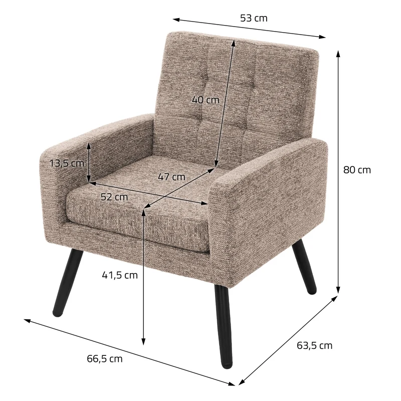 ML-DESIGN | Sessel mit Armlehnen 66,5x80x63,5 cm Stahlgestell/Webstruktur Braun Relaxsessel Lesesessel Polstersessel Fernsehsessel für Wohnzimmer