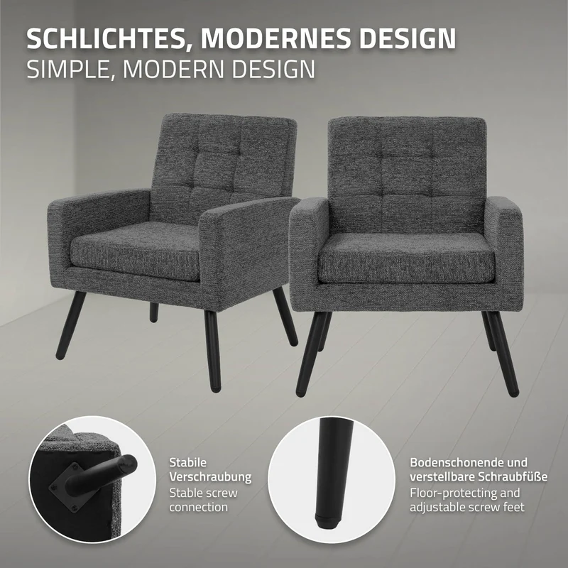 ML-DESIGN | Sessel mit Armlehnen 66,5x80x63,5 cm Stahlgestell/Webstruktur Anthrazit Relaxsessel Lesesessel Polstersessel Fernsehsessel für Wohnzimmer