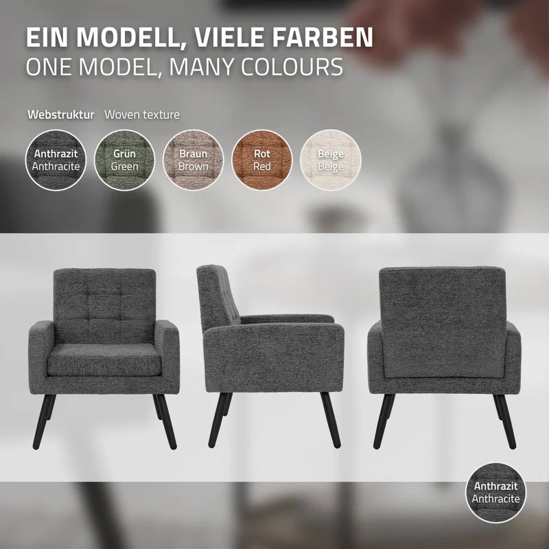 ML-DESIGN | Sessel mit Armlehnen 66,5x80x63,5 cm Stahlgestell/Webstruktur Anthrazit Relaxsessel Lesesessel Polstersessel Fernsehsessel für Wohnzimmer