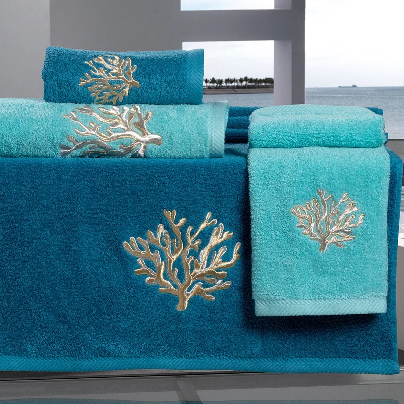 Coppia di Spugna di Cotone con Ricamo - Coralli
