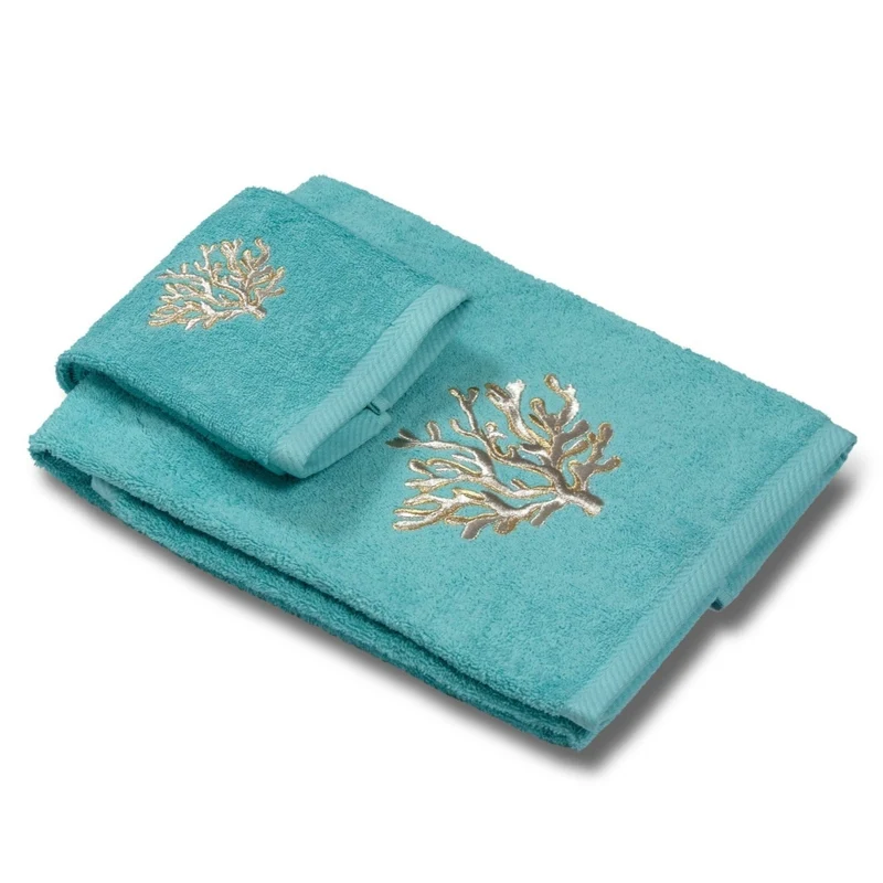 Coppia di Spugna di Cotone con Ricamo - Coralli