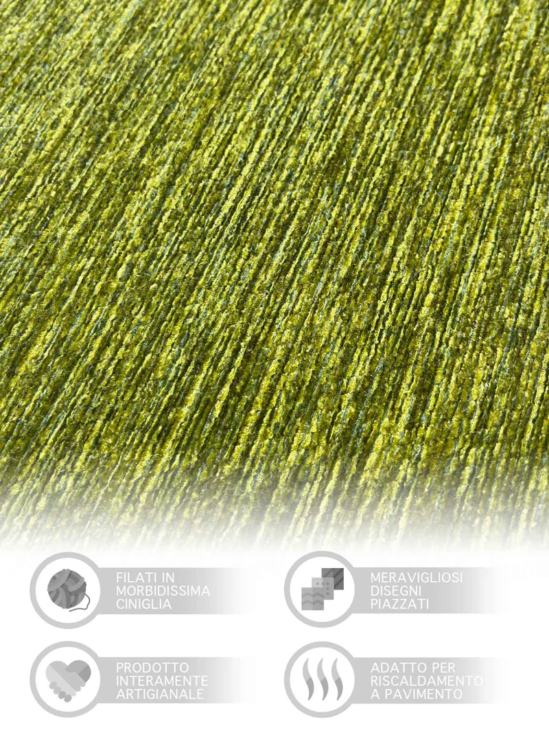 Tappeto Arredo Moderno Antiscivolo in Ciniglia Made in italy Cotone Roma Verde
