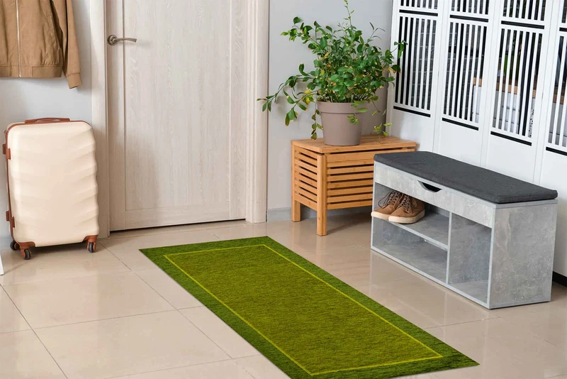 Tappeto Arredo Moderno Antiscivolo in Ciniglia Made in italy Cotone Roma Verde