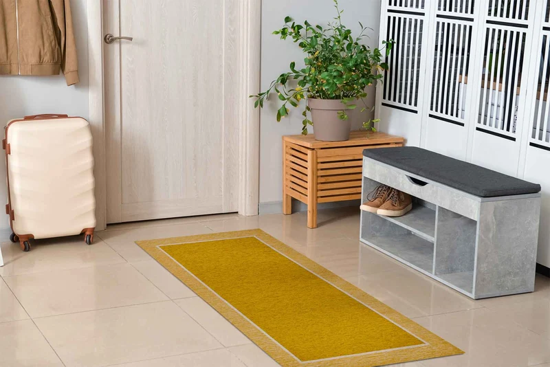 Tappeto Arredo Moderno Antiscivolo in Ciniglia Made in italy Cotone Roma Senape