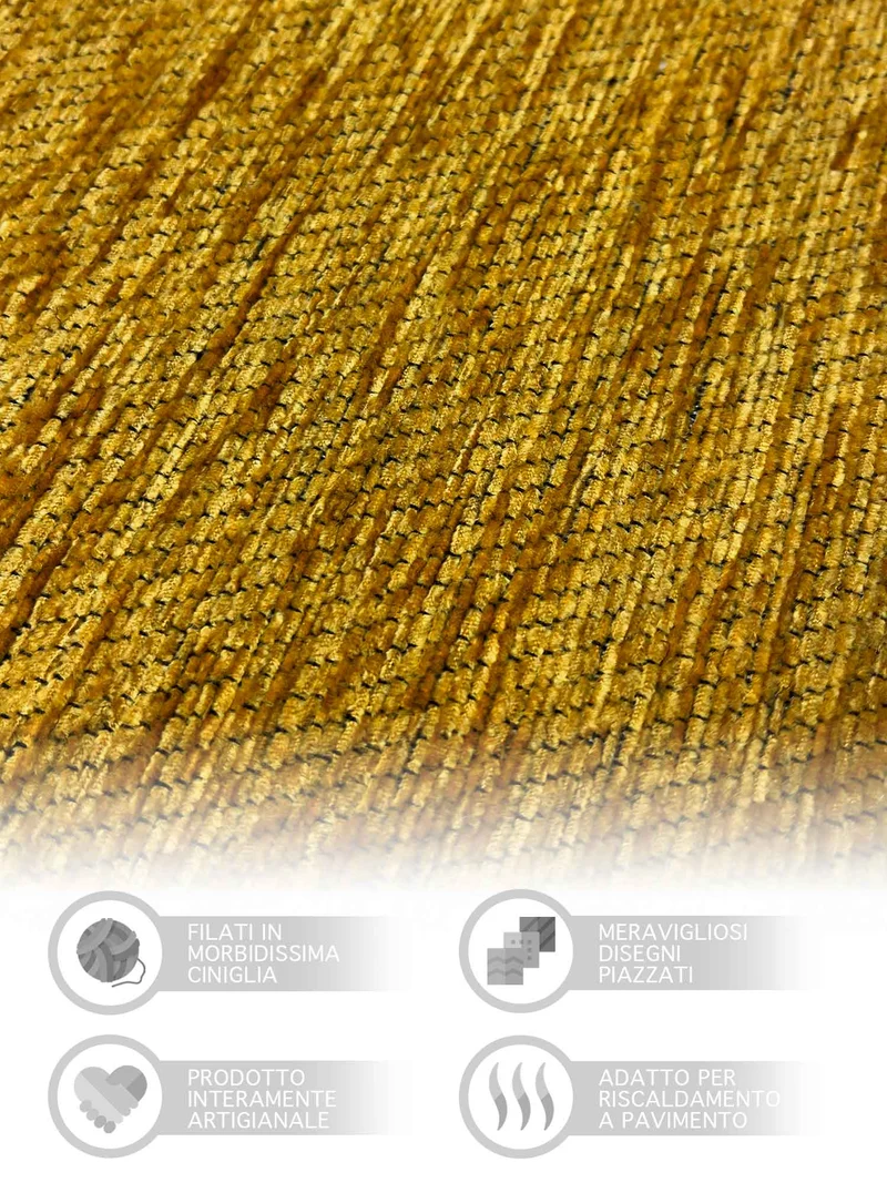 Tappeto Arredo Moderno Antiscivolo in Ciniglia Made in italy Cotone Roma Senape