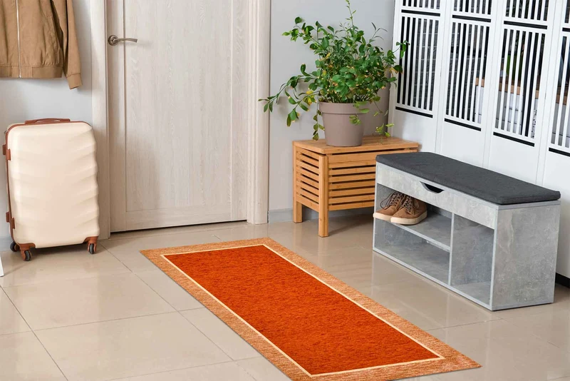 Tappeto Arredo Moderno Antiscivolo in Ciniglia Made in italy Cotone Roma Ruggine