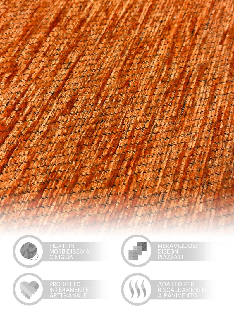Tappeto Arredo Moderno Antiscivolo in Ciniglia Made in italy Cotone Roma Ruggine