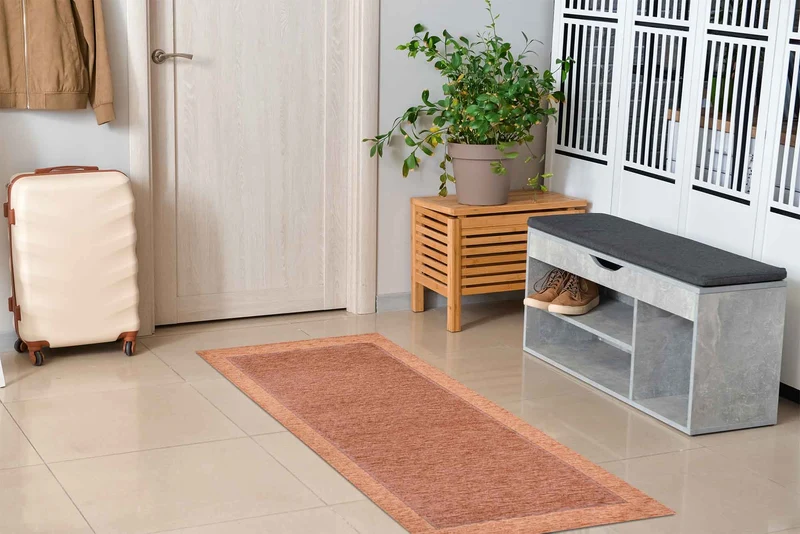 Tappeto Arredo Moderno Antiscivolo in Ciniglia Made in italy Cotone Roma RosaAntico