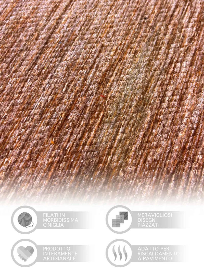 Tappeto Arredo Moderno Antiscivolo in Ciniglia Made in italy Cotone Roma RosaAntico