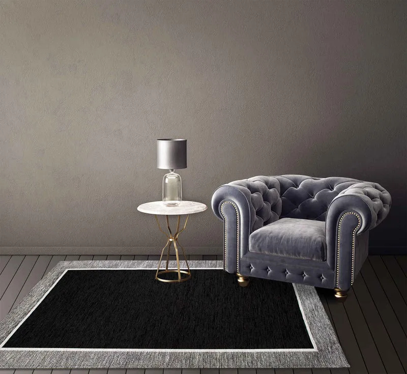 Tappeto Arredo Moderno Antiscivolo in Ciniglia Made in italy Cotone Roma NeroScuro