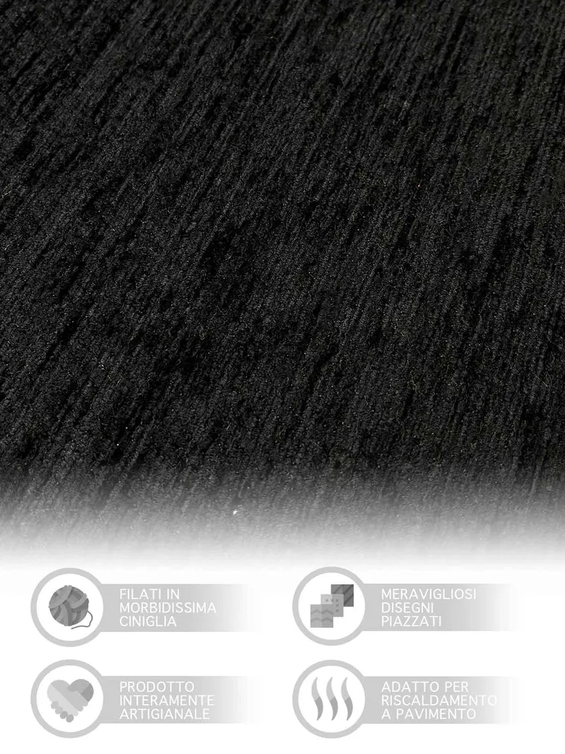 Tappeto Arredo Moderno Antiscivolo in Ciniglia Made in italy Cotone Roma NeroScuro