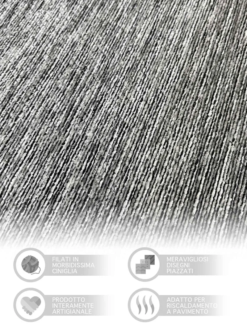 Tappeto Arredo Moderno Antiscivolo in Ciniglia Made in italy Cotone Roma Nero