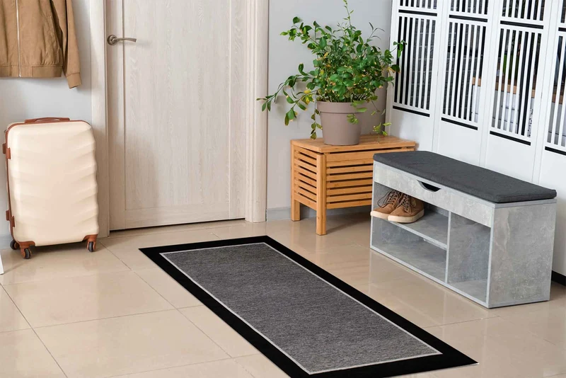 Tappeto Arredo Moderno Antiscivolo in Ciniglia Made in italy Cotone Roma Nero