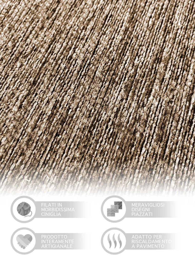 Tappeto Arredo Moderno Antiscivolo in Ciniglia Made in italy Cotone Roma FangoScuro