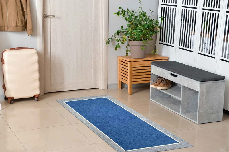 Tappeto Arredo Moderno Antiscivolo in Ciniglia Made in italy Cotone Misure Grande Roma BluMare