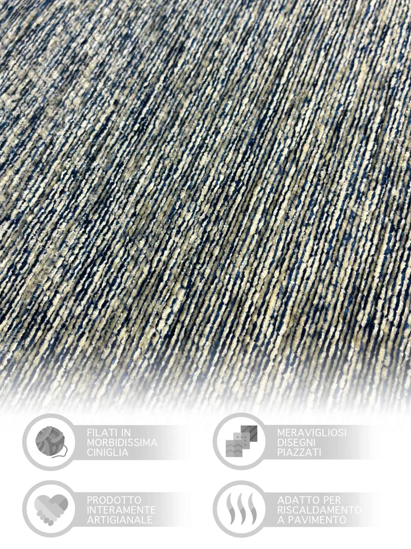 Tappeto Arredo Moderno Antiscivolo in Ciniglia Made in italy Cotone Misure Grande Roma BluMare