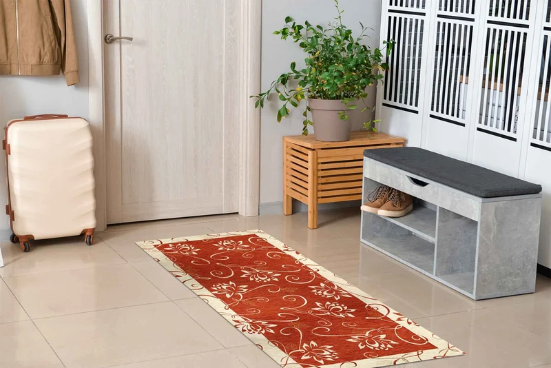 Tappeto Arredo Moderno Antiscivolo in Ciniglia Made in italy Cotone Ninfea Ruggine
