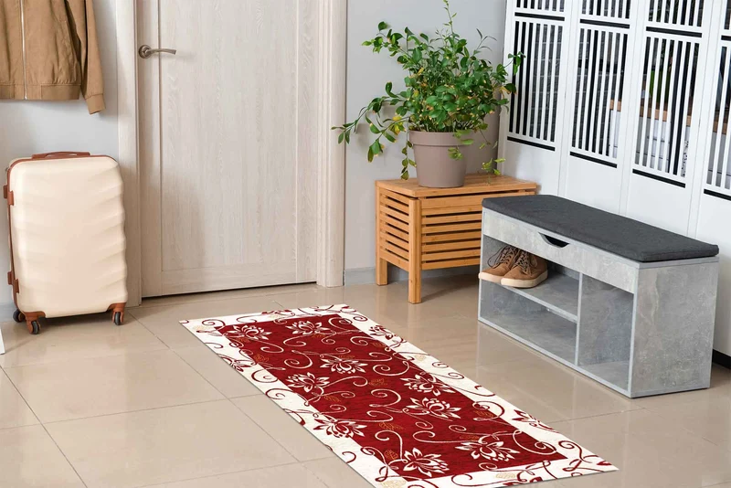 Tappeto Arredo Moderno Antiscivolo in Ciniglia Made in italy Cotone Ninfea Rosso