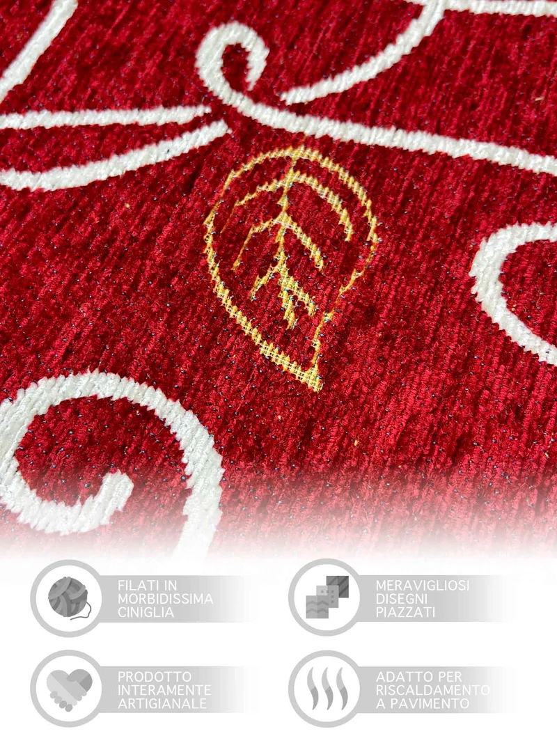 Tappeto Arredo Moderno Antiscivolo in Ciniglia Made in italy Cotone Ninfea Rosso