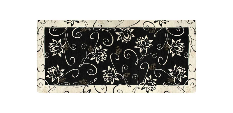 Tappeto Arredo Moderno Antiscivolo in Ciniglia Made in italy Cotone Ninfea Nero