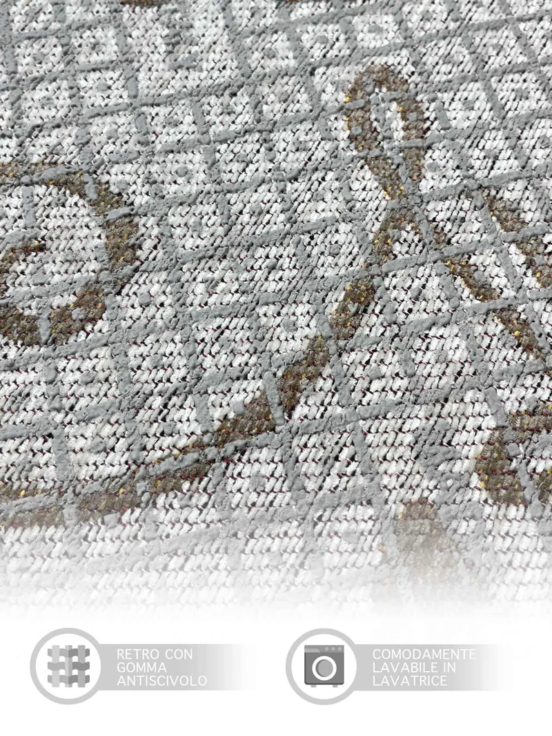 Tappeto Arredo Moderno Antiscivolo in Ciniglia Made in italy Cotone Ninfea Grigio