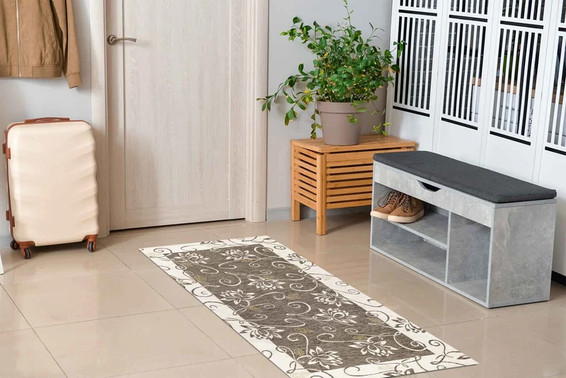 Tappeto Arredo Moderno Antiscivolo in Ciniglia Made in italy Cotone Ninfea Grigio