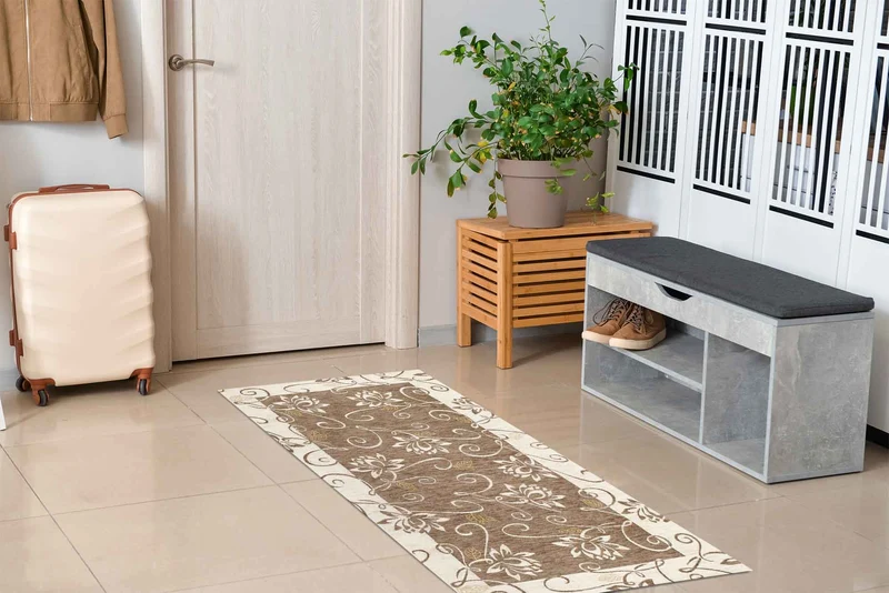 Tappeto Arredo Moderno Antiscivolo in Ciniglia Made in italy Cotone Ninfea Fango