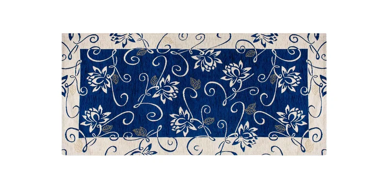 Tappeto Arredo Moderno Antiscivolo in Ciniglia Made in italy Cotone Ninfea BluNotte