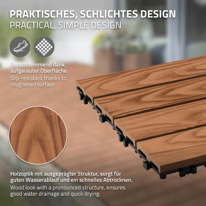 5x WPC Terrassenfliesen 30x30 cm 11er Spar Set für 1m² Hellbraun in Holzoptik Bodenbelag mit Drainage und Klicksystem