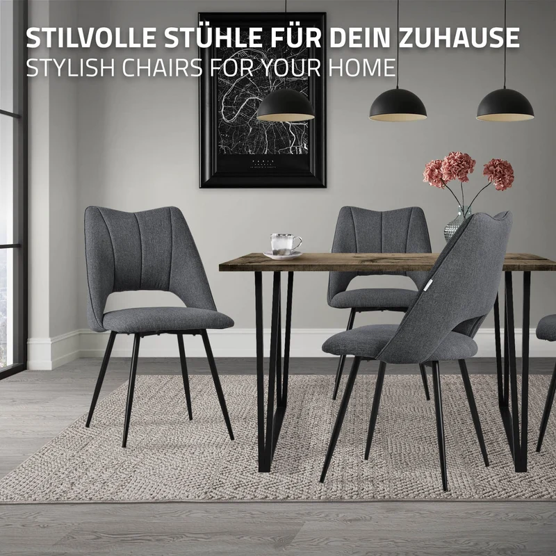 Esszimmerstuhl 2er Set Grau gepolstert inkl. Montagematerial Polsterstuhl Küchenstuhl ML-Design