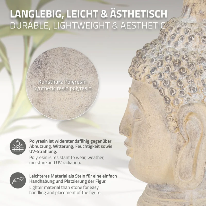ECD Germany | Buddha Kopf Figur aus Kunststein Asien Dekorationsobjekt für Haus und Garten