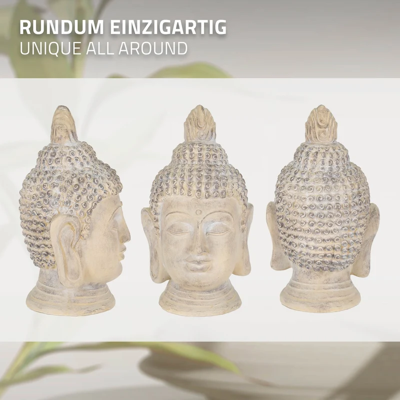 ECD Germany | Buddha Kopf Figur aus Kunststein Asien Dekorationsobjekt für Haus und Garten