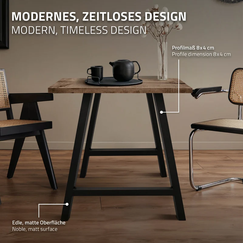 B-Ware Tischbeine 2er Set A-Design 70x72 cm Schwarz aus pulverbeschichtetem Stahl
