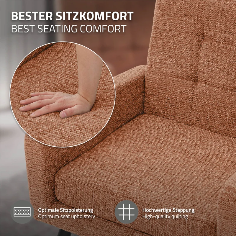 ML-DESIGN | Sessel mit Armlehnen 66,5x80x63,5 cm Stahlgestell/Webstruktur Rot Relaxsessel Lesesessel Polstersessel Fernsehsessel für Wohnzimmer